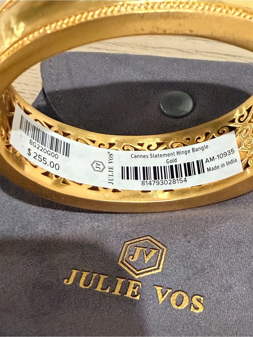 Julie Vos Cannes Statement Hinge Bangle Gold NWT 24K Gold Plated